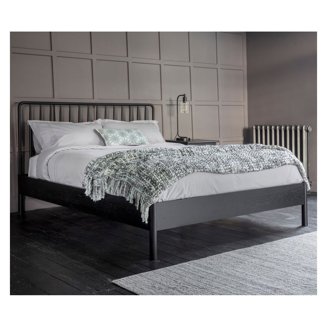 Portland Double Spindle Bed, Black main product photo