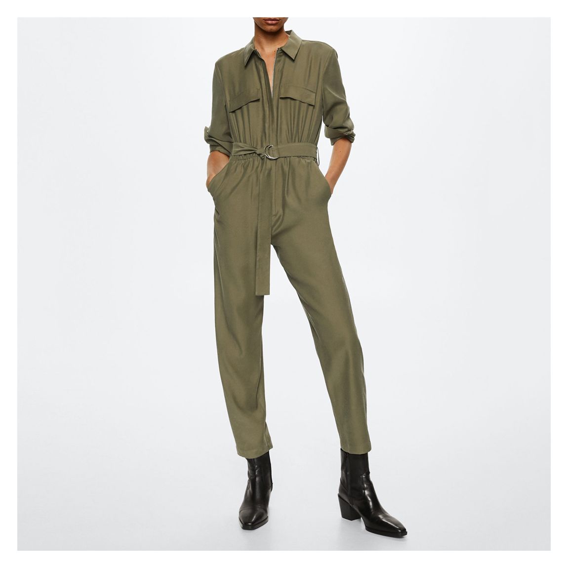 Khaki Belt Long Jumpsuit main product photo
