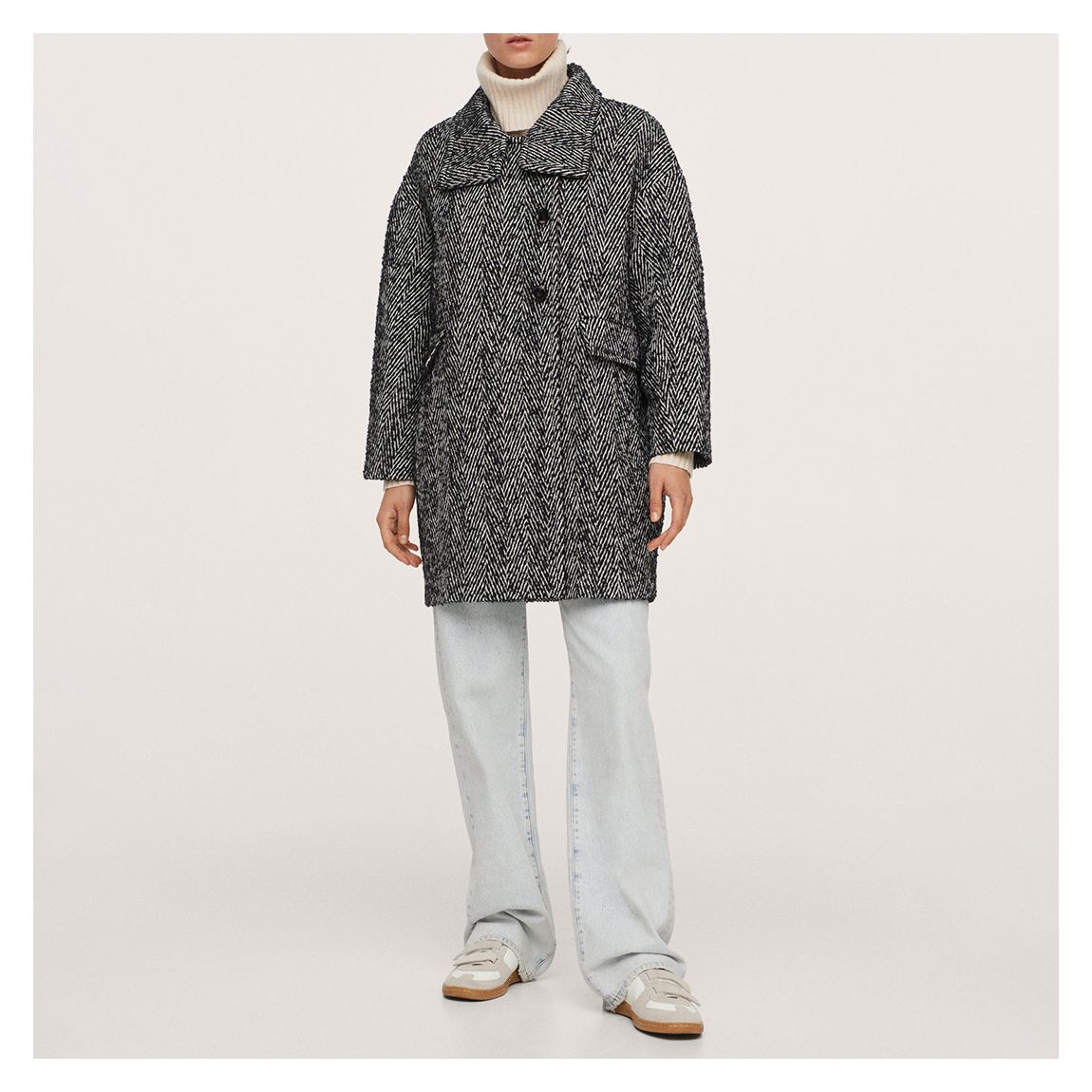 Black Wool Blend Funnel Neck Coat main product photo