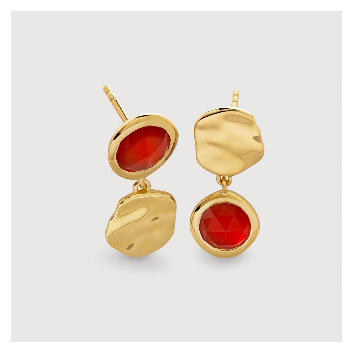 Gold Vermeil Lucky Gemstone Asymmetric Drop Earrings - Red Onyx main product photo