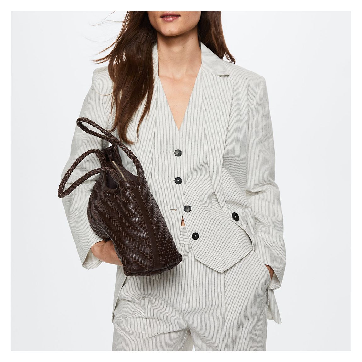 Ecru Striped Suit Blazer main product photo