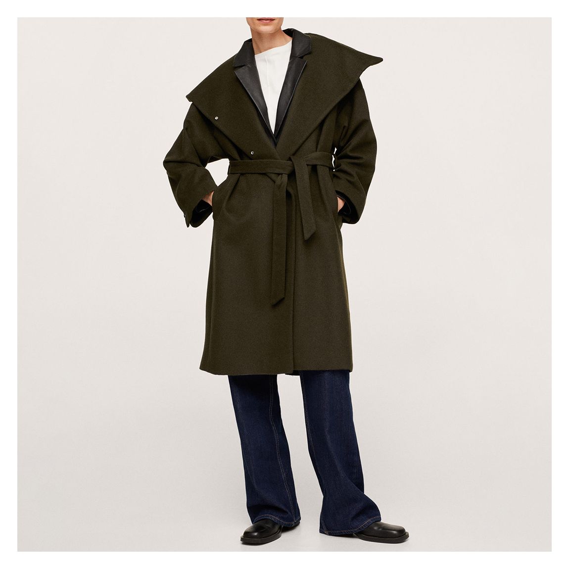 Khaki Wool Blend Belted Coat main product photo