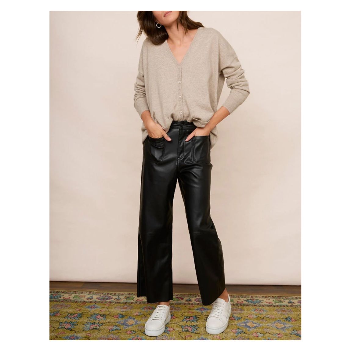 Beige Romane Star Patch Longline Cardigan main product photo