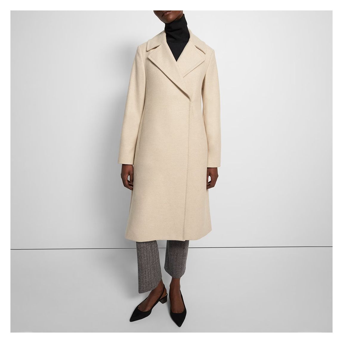 Cream Sculpted Longline Wool Coat main product photo