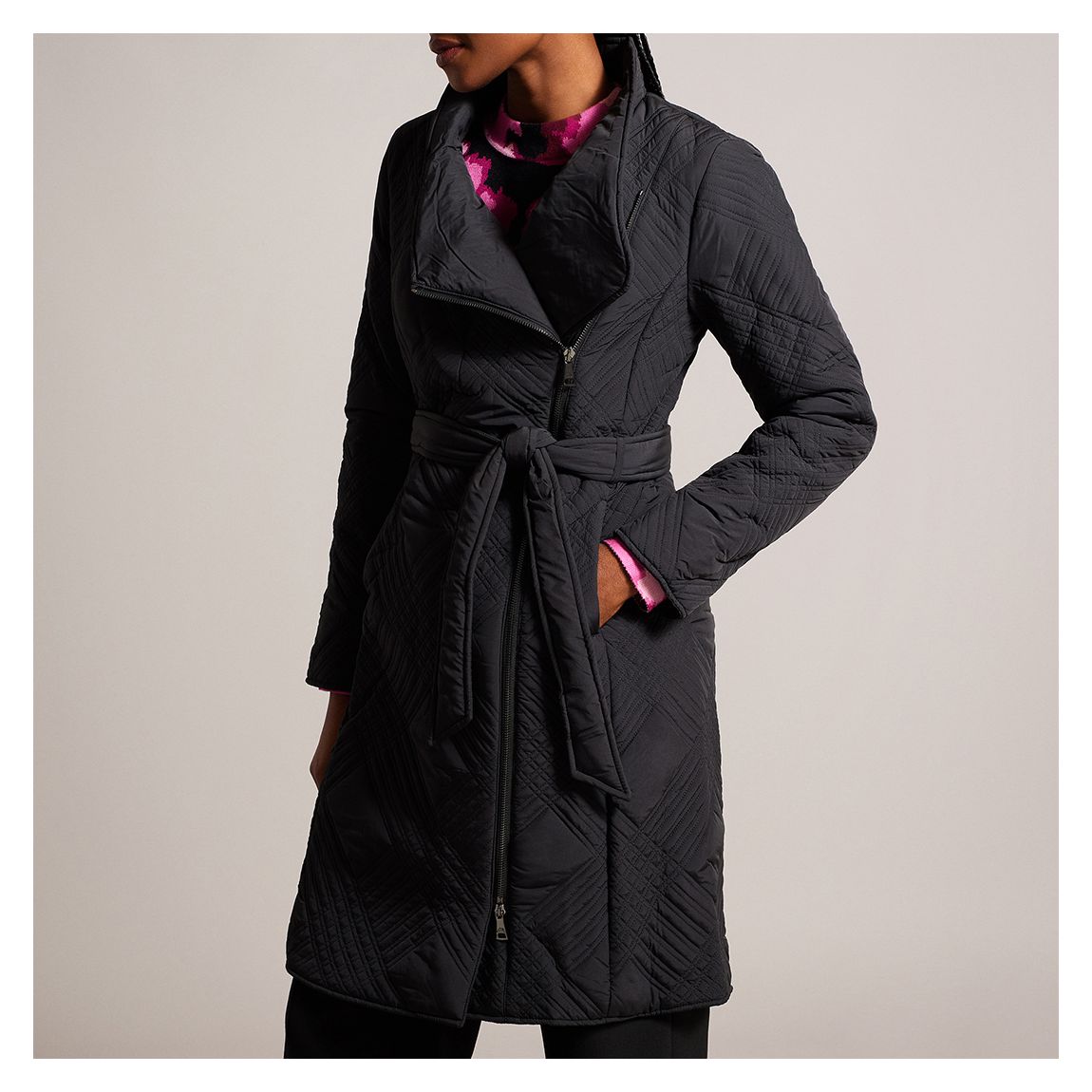 Black Rosemae Padded Midi Wrap Coat main product photo
