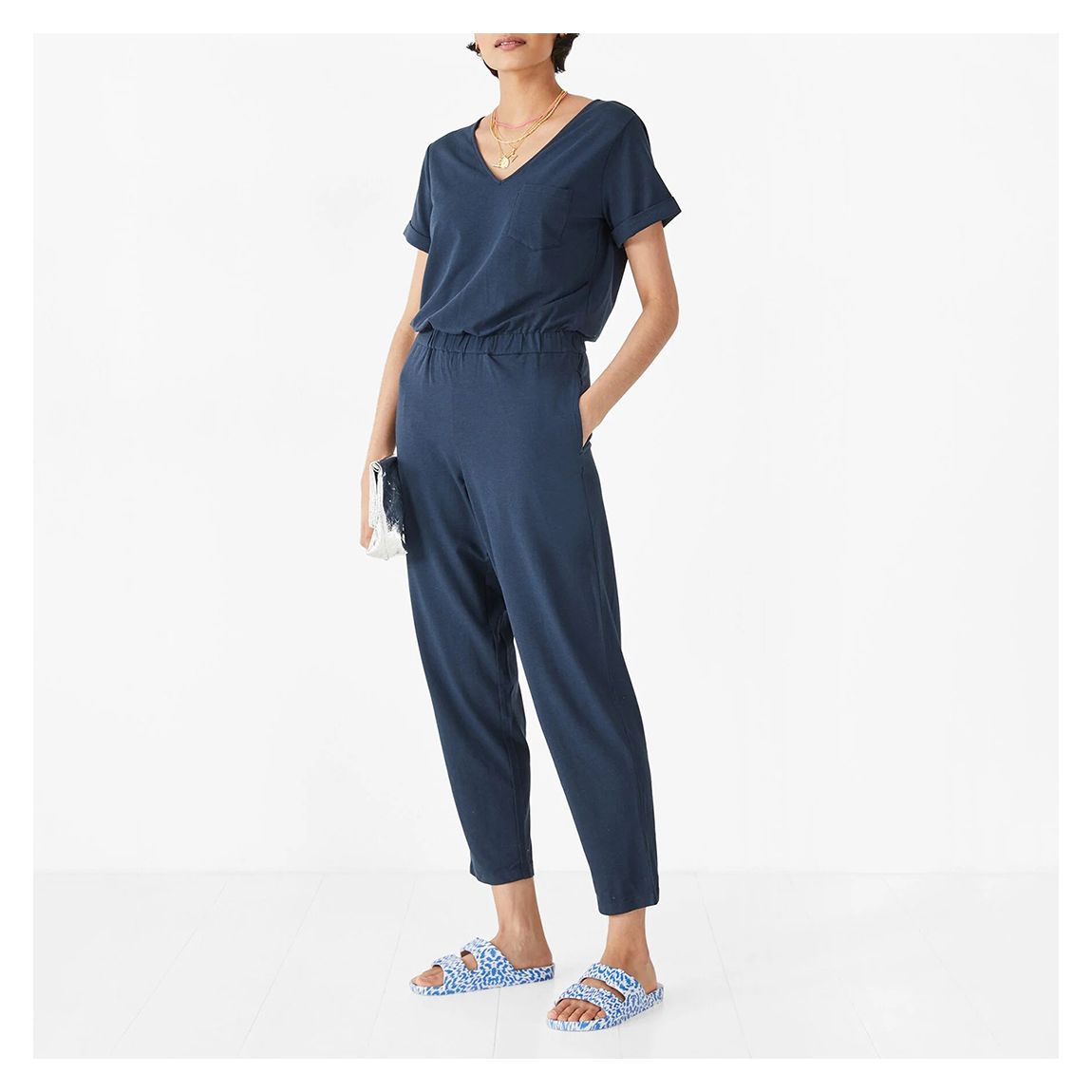 Navy Ennis Jersey Cotton Blend Jumpsuit main product photo