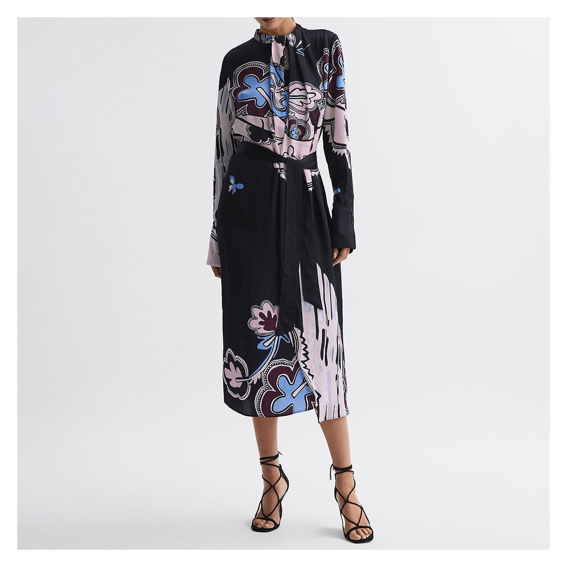 Black Samara Scarf Print Midi Dress main product photo