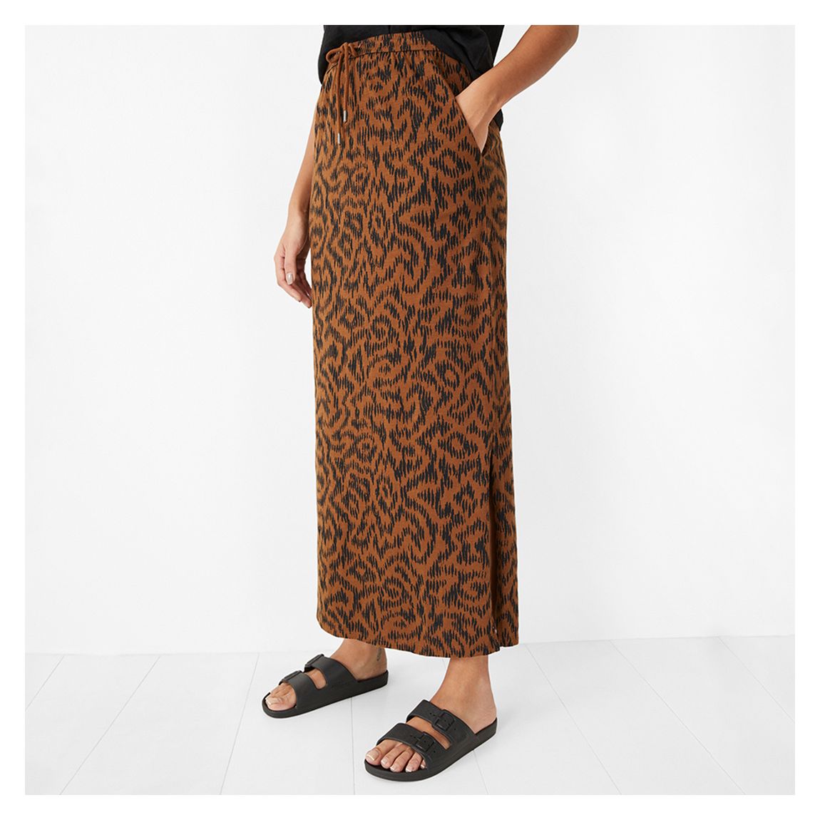 Abstract Ikat Brown Jorja Jersey Cotton Maxi Skirt main product photo