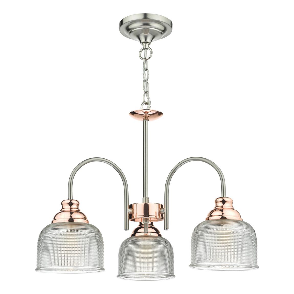 Wharfdale 3 Light Pendant Satin Chrome & Copper Textured Glass main product photo
