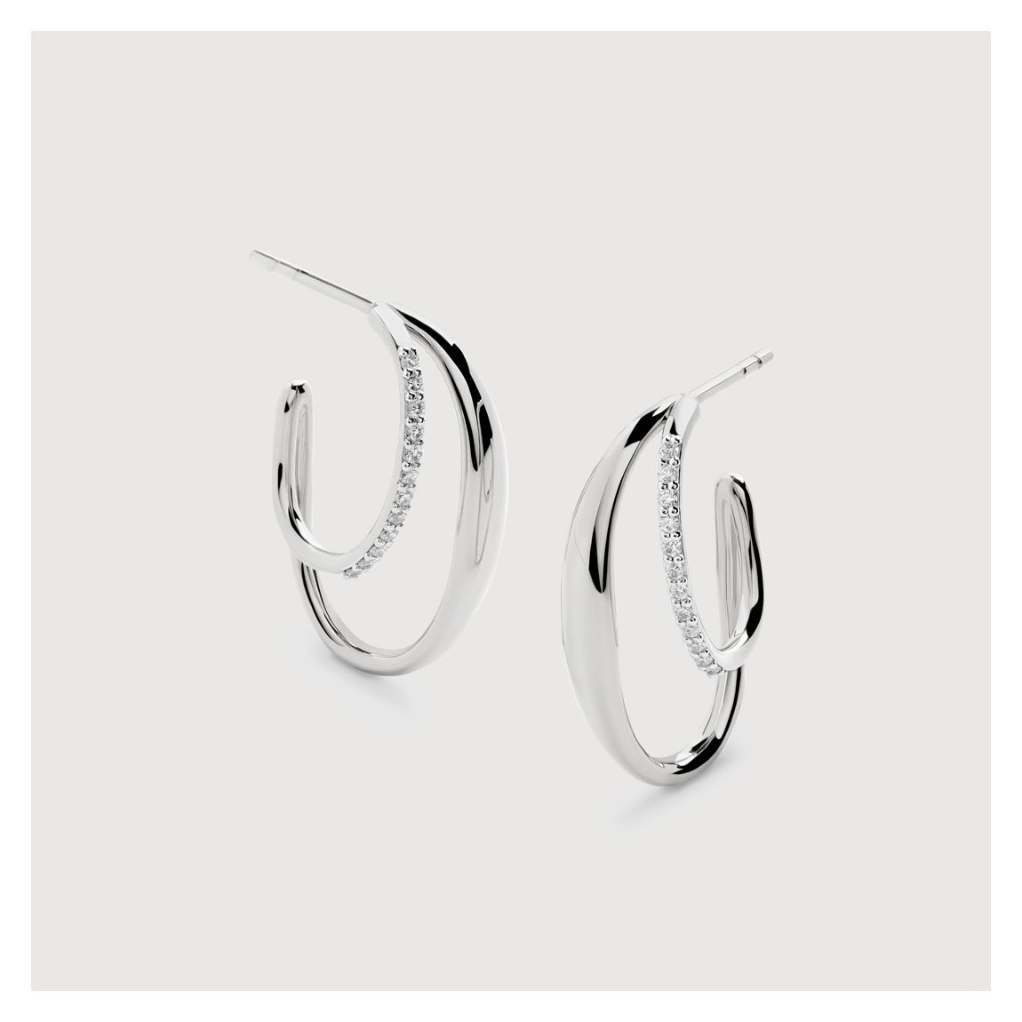 Sterling Silver Nura Wrap Diamond Medium Hoop Earrings - Lab Grown Diamond main product photo