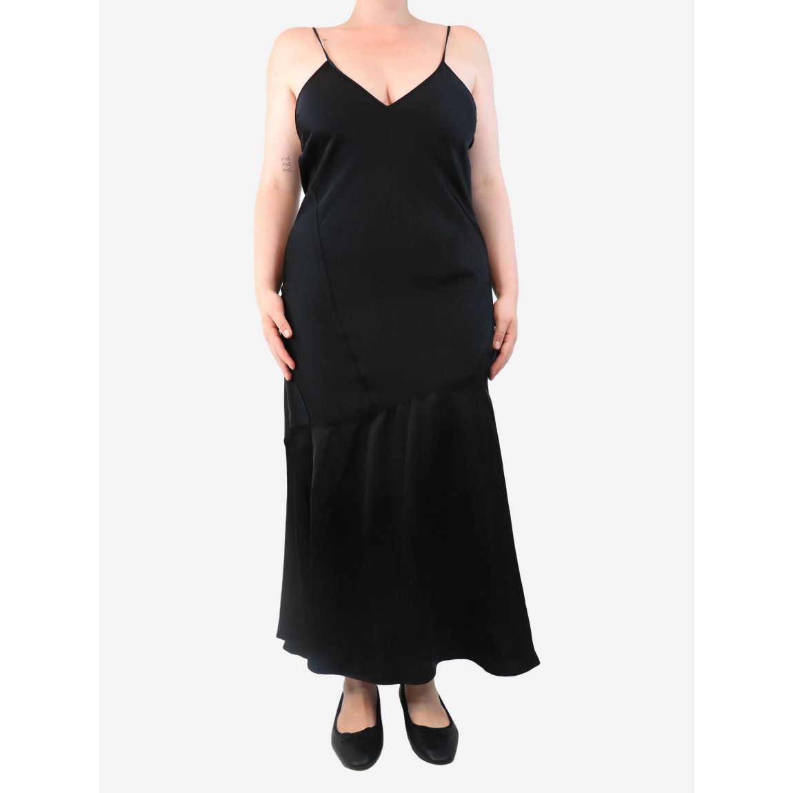 Black satin slip dress main product photo