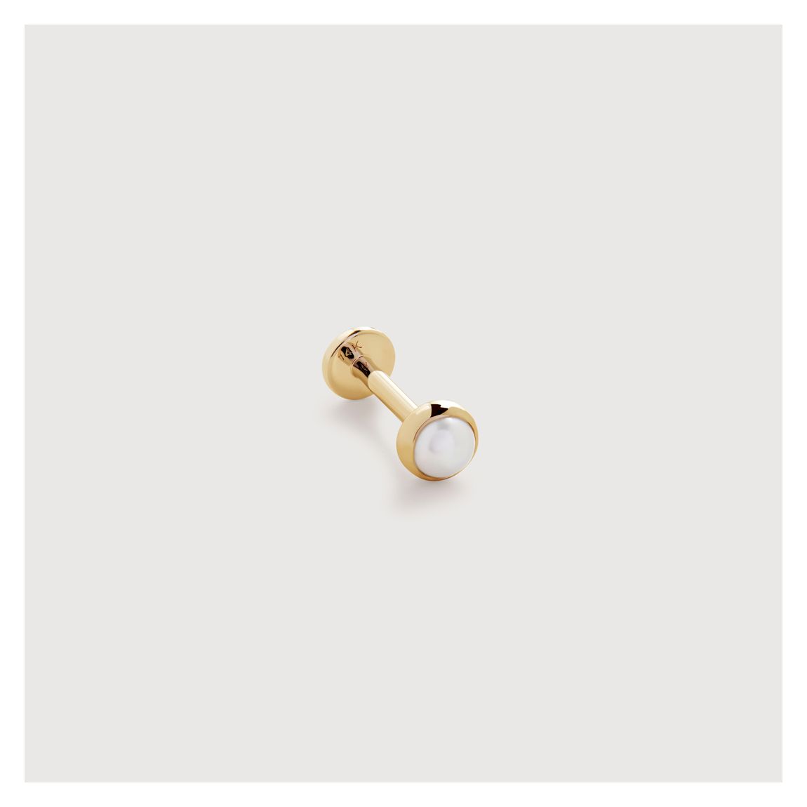 Gold Button Pearl Flat Back Piercing Stud - Pearl main product photo