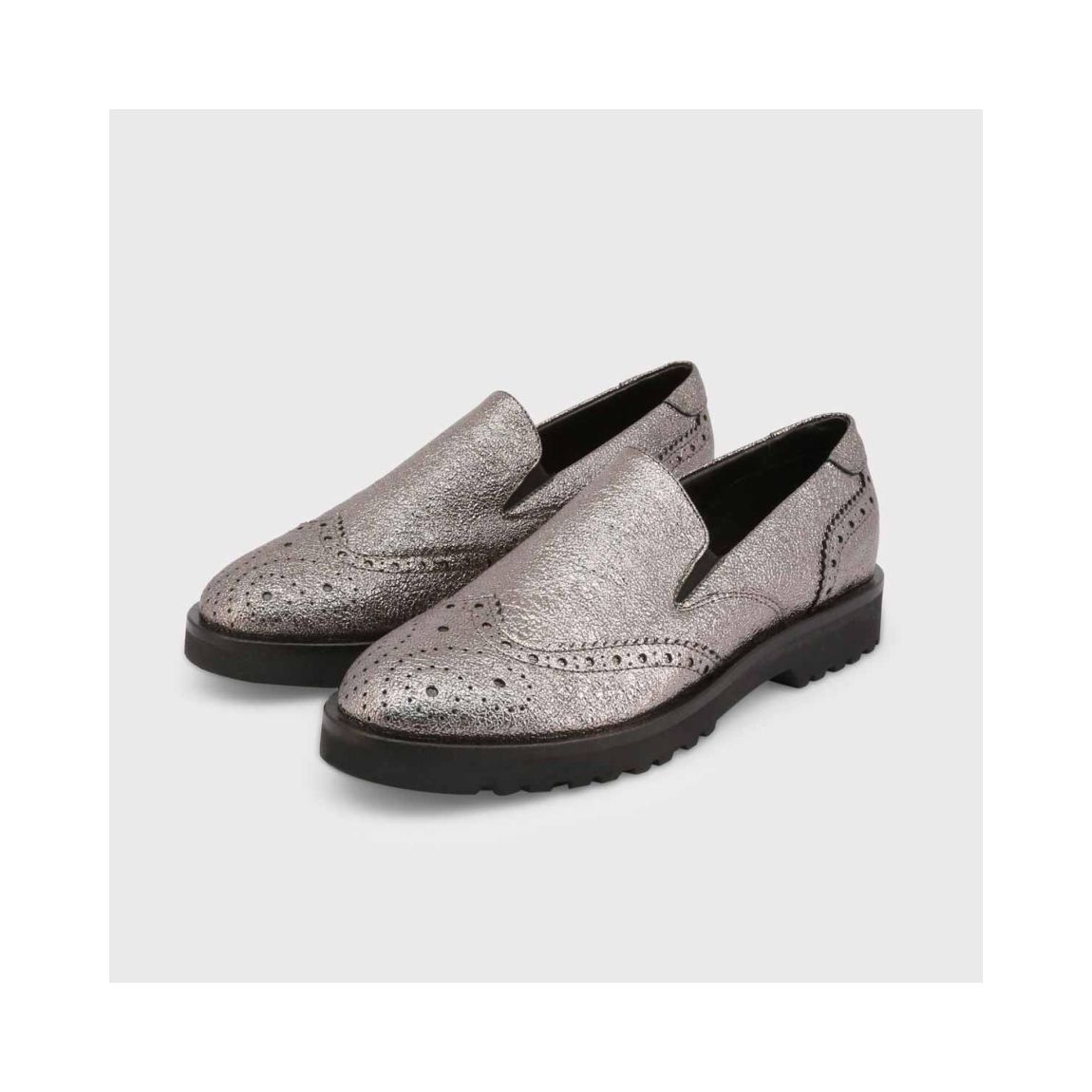 Metallic Brogue Loafers Wo - Grey Flat Shoes main product photo