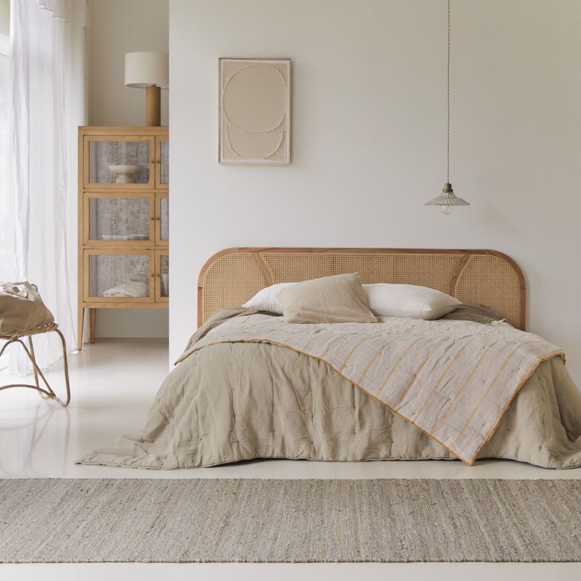 Billie - Solid mindi wood and cane headboard, 200 cm main product photo
