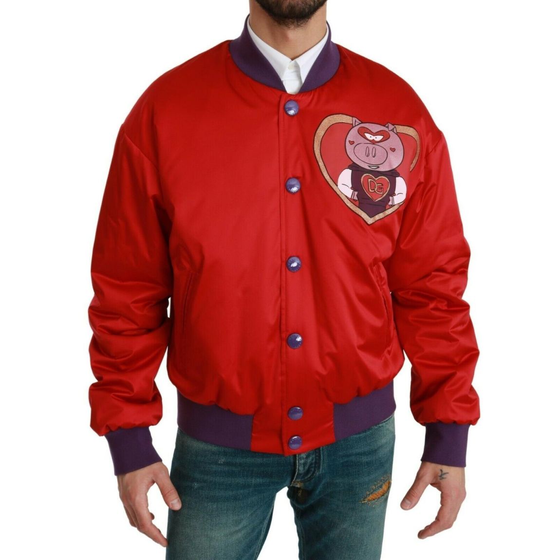 Piglet Satin Baseball Jacket - Red main product photo