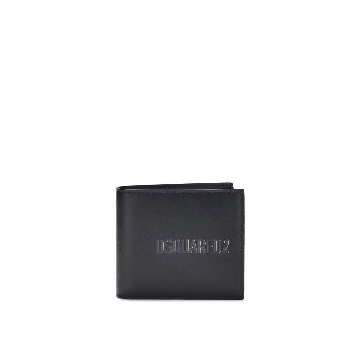 Compact Calf Leather Bifold Wallet with Logo Detailing - Black main product photo