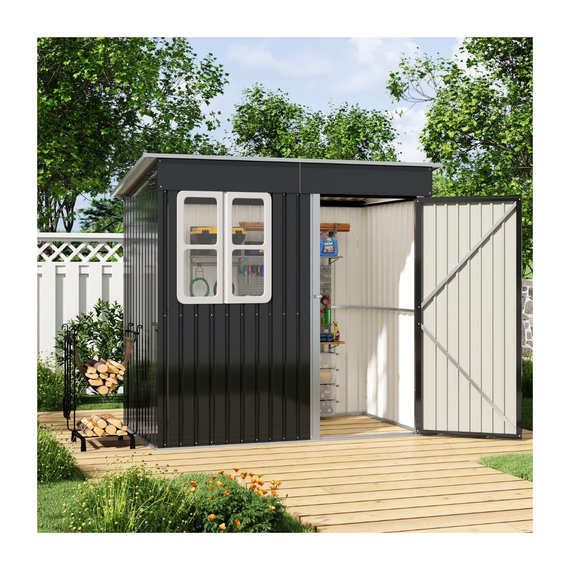 7X4FT Outdoor Metal Garden Storage Shed - Charcoal Black main product photo