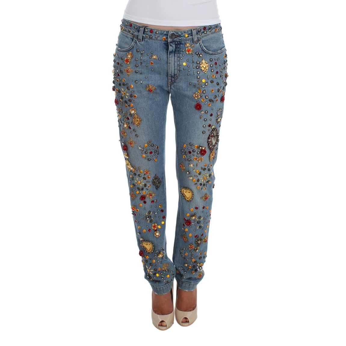 Dolce Gabbana Crystal Jeans Embellished Denim Wo - Blue Jeans main product photo