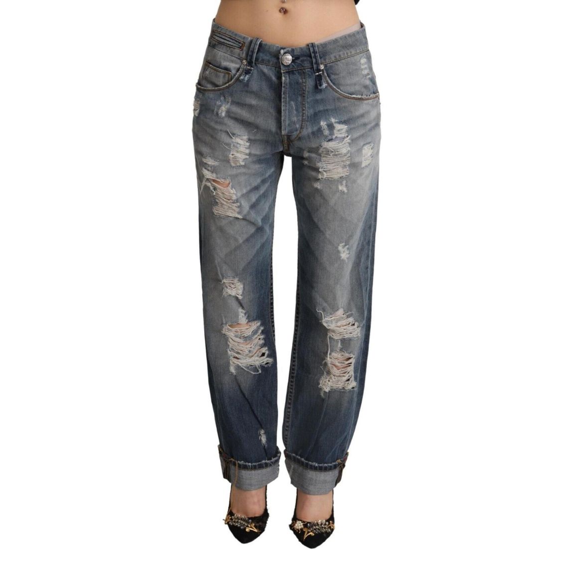 Distressed Boyfriend Jeans Ripped Denim Pants Wo - Blue Jeans main product photo