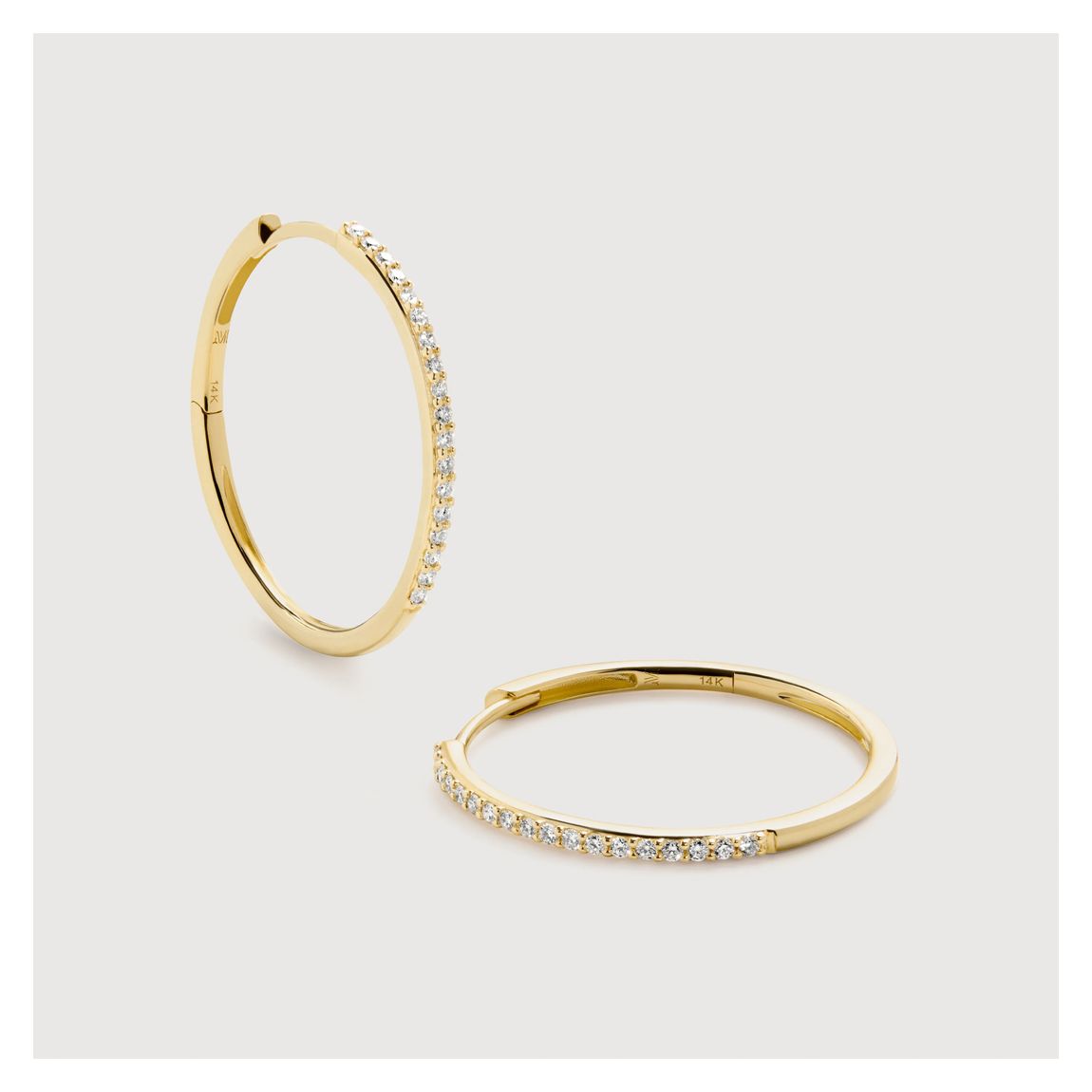 Gold Pavé Diamond Medium Hoop Earrings - Lab Grown Diamond main product photo