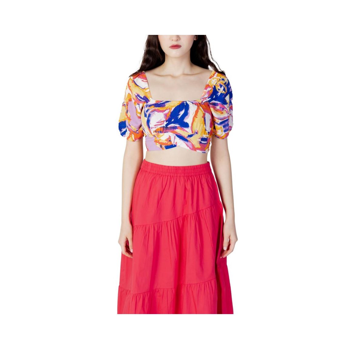 Abstract Print Crop Top Wo - Yellow Clothing main product photo