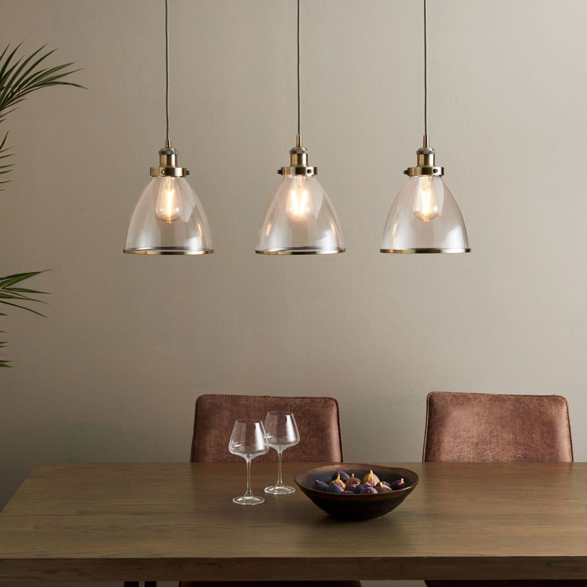 Brunswick 3 Light Antique Brass & Glass Ceiling Pendant Bar main product photo