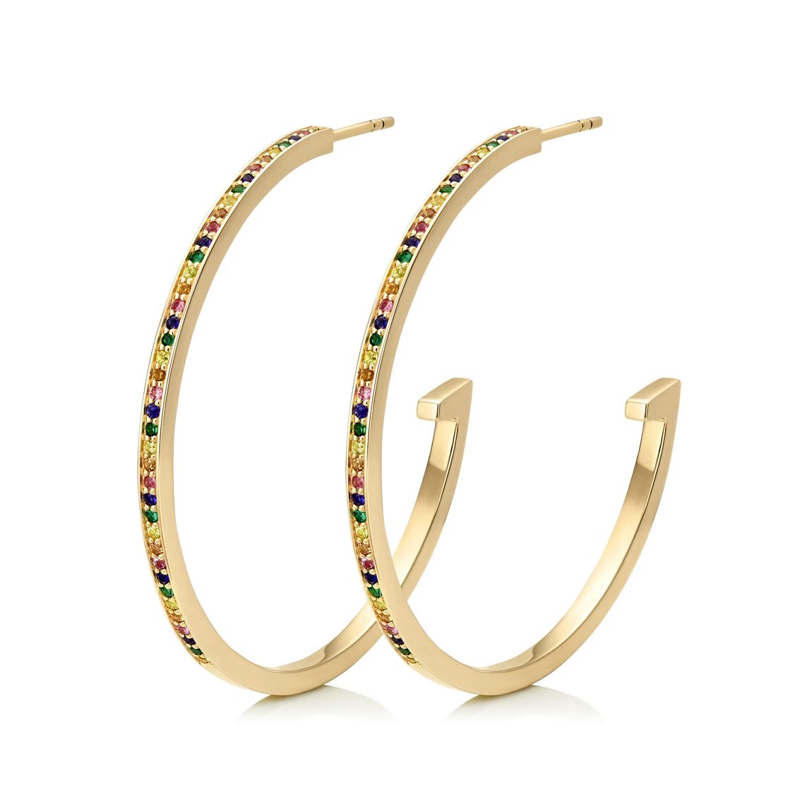 Gold Vermeil Skinny Sapphire Large Hoop Earrings - Mix main product photo