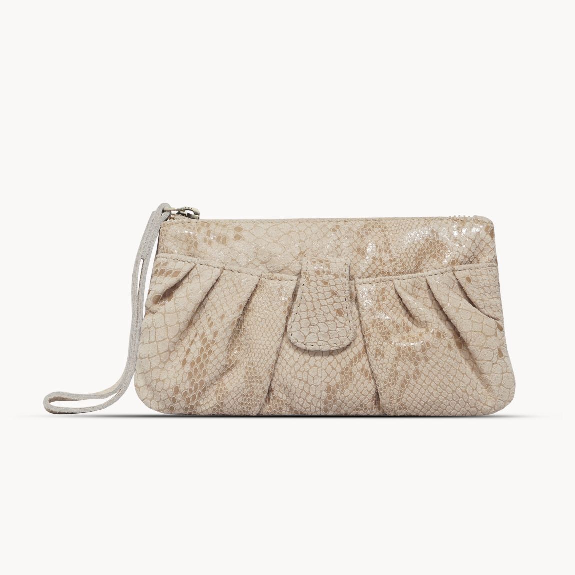 DARCY' Pleated Snake Print Real Leather Wristlet Purse main product photo