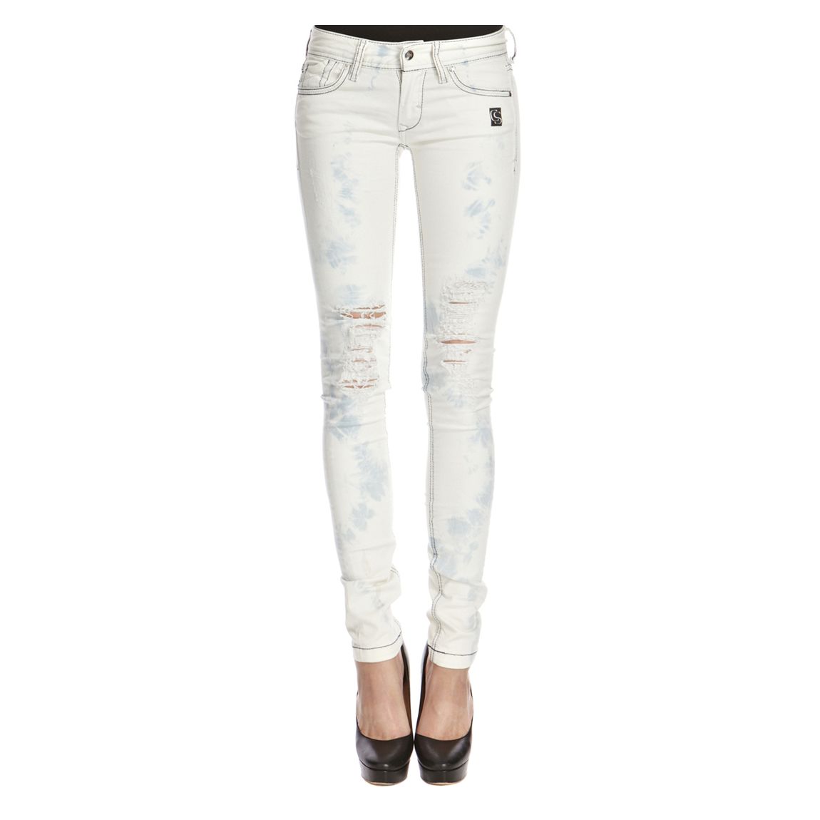 Grey/White Ripped Skinny Jeans main product photo