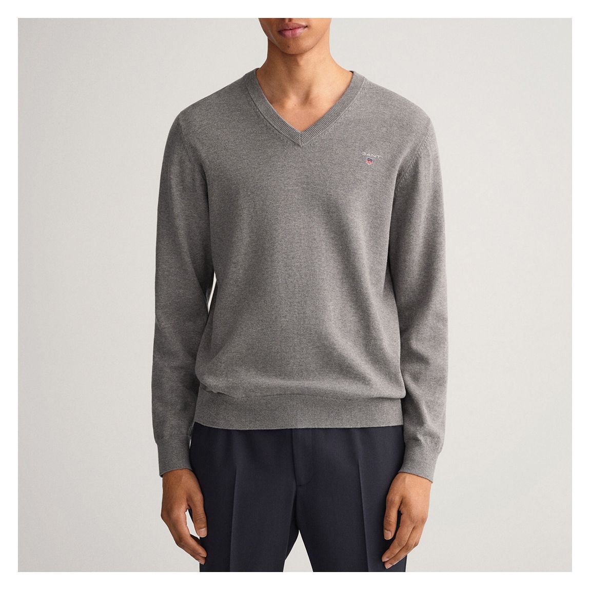 Grey Classic Cotton V-Neck Jumper main product photo