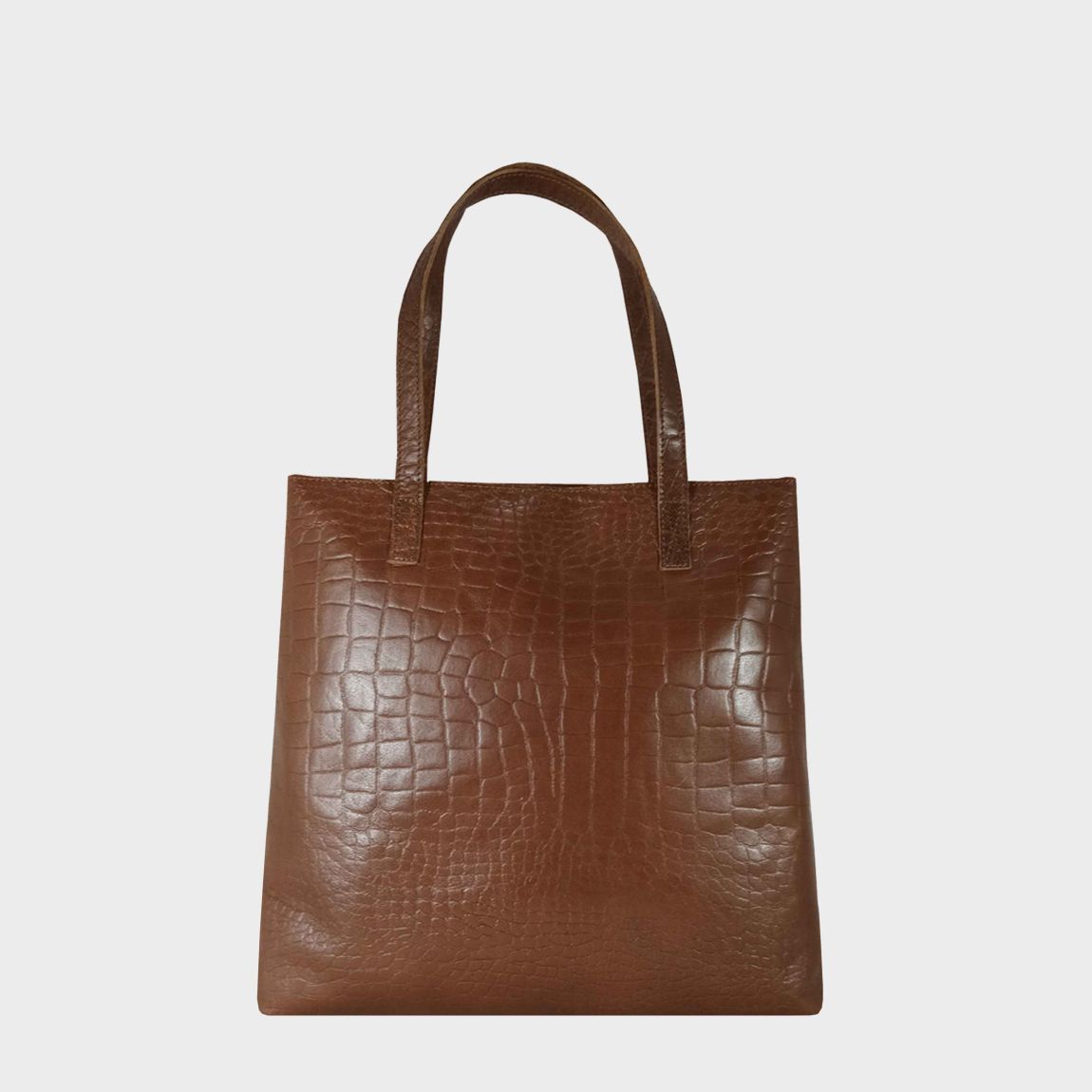 FREYA' Semi Structured Unlined Embossed Croc Leather Tote Bag main product photo