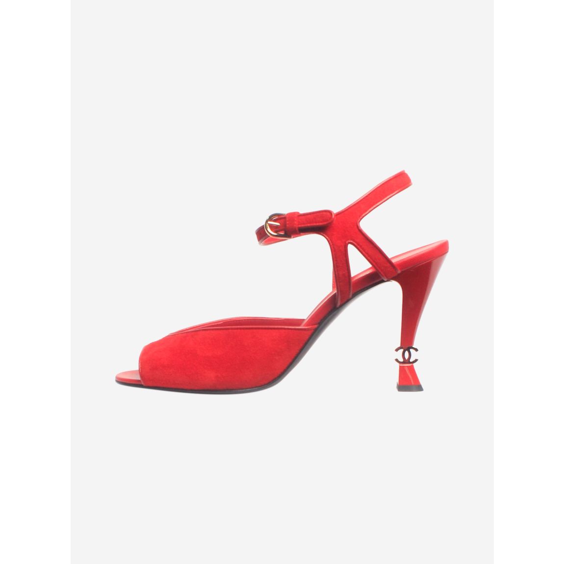 Red suede sandal heels main product photo