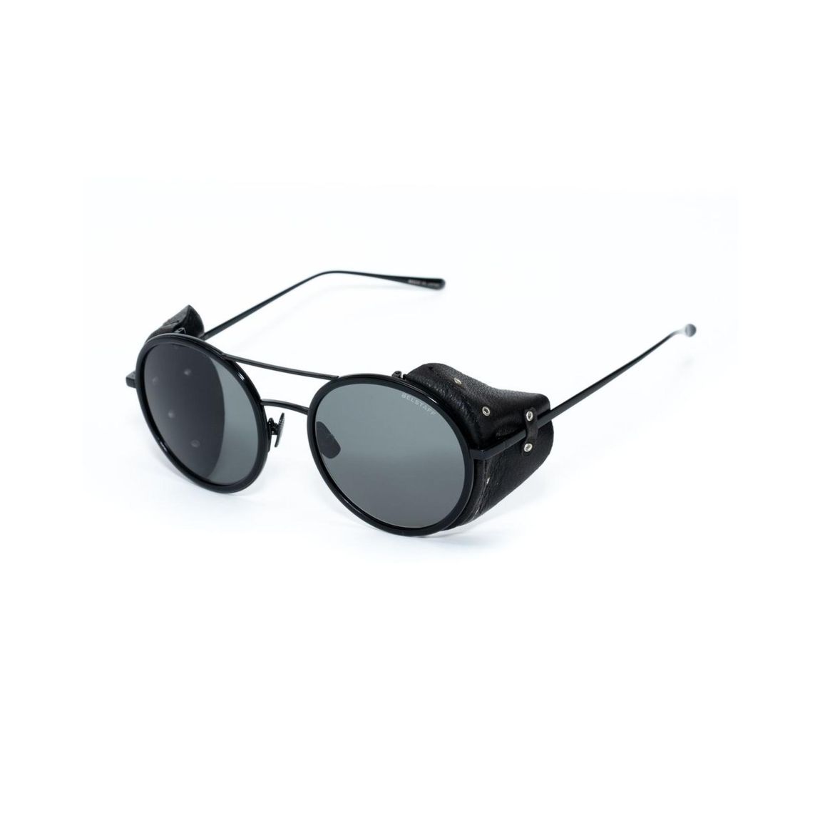 Pilot Round Sunglasses Leather Side Shields Unisex - Black main product photo