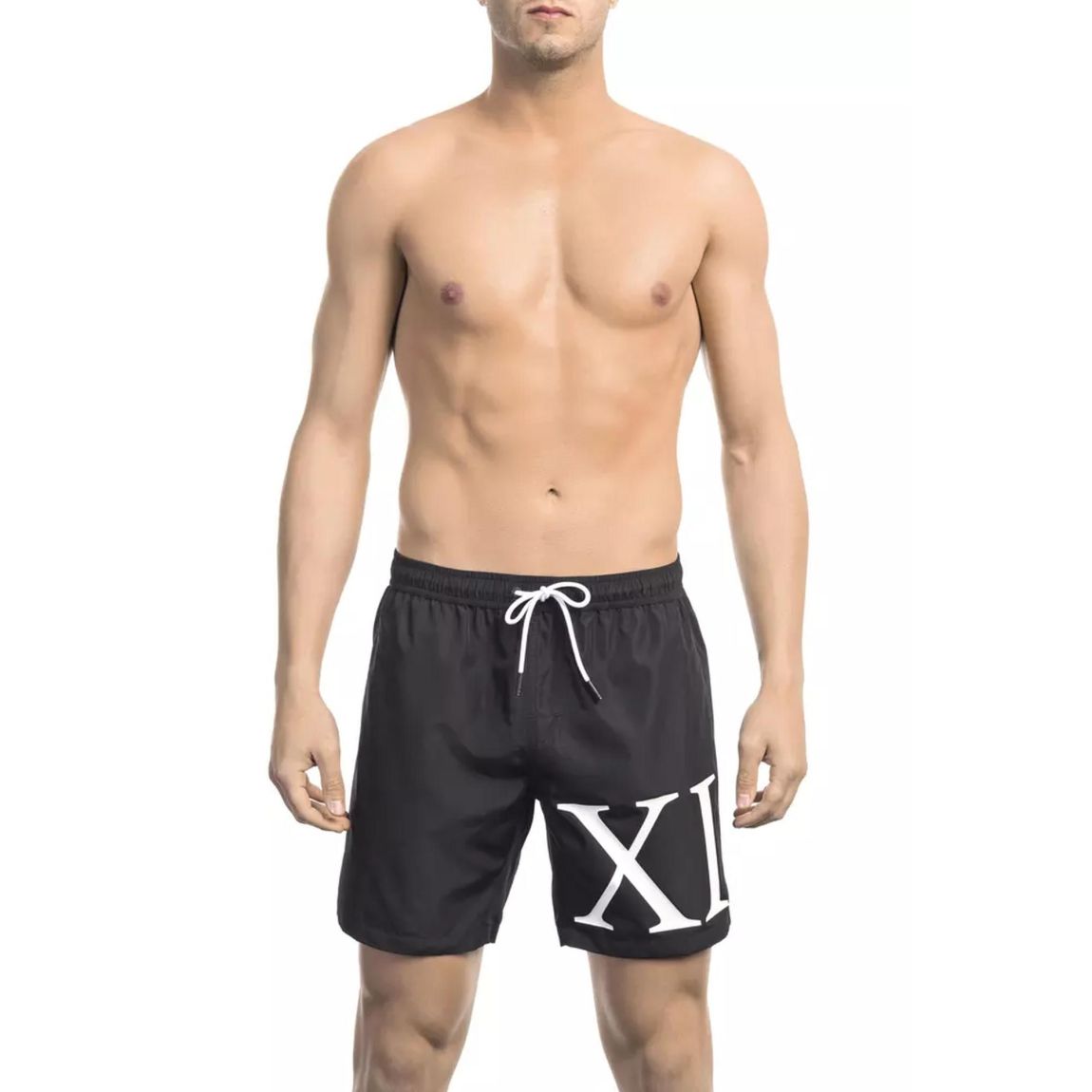 Swim Trunks Roman Numeral Graphic - Black Swimwear main product photo