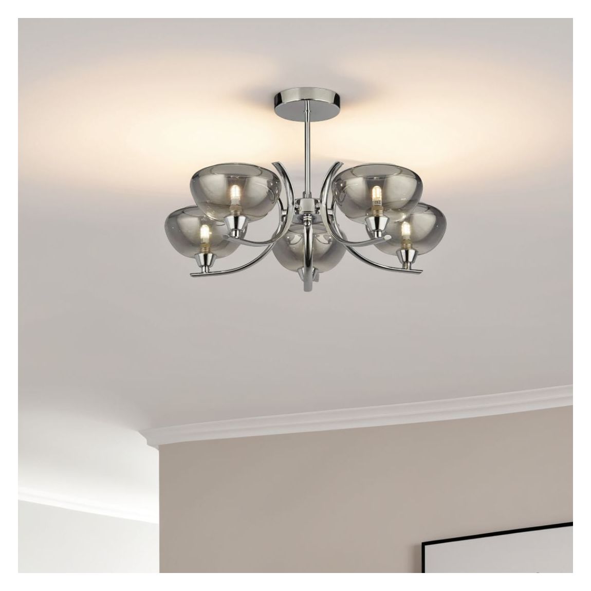Hansel Semi Flush 5 Light Smoked Glass Ceiling Light main product photo