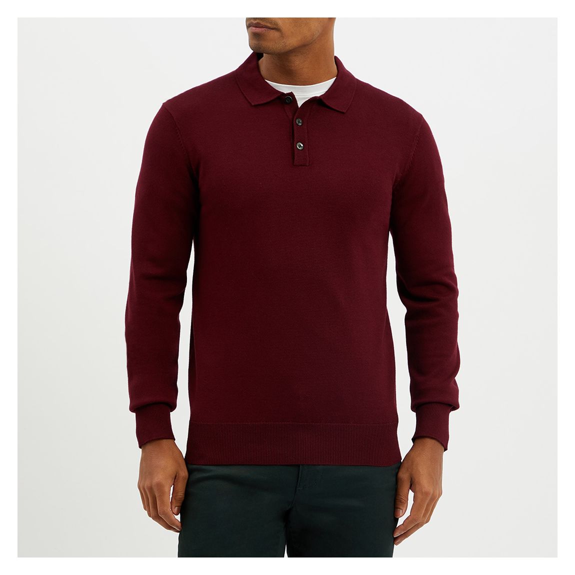 Burgundy Fine Knit Polo Jumper main product photo