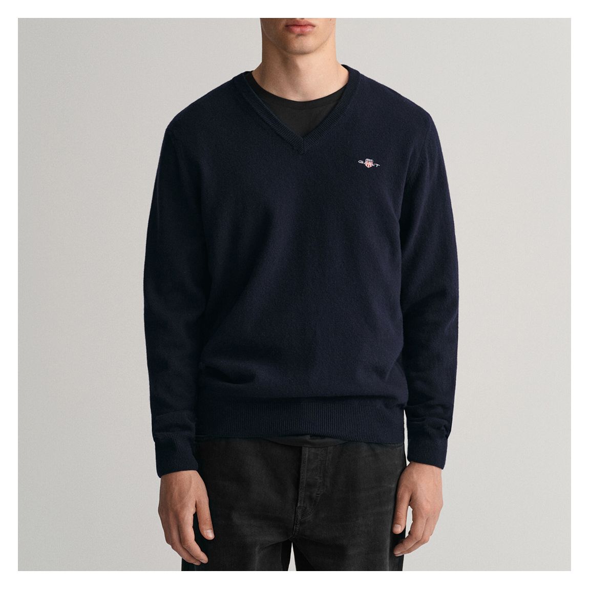 Navy Superfine V-Neck Wool Jumper main product photo