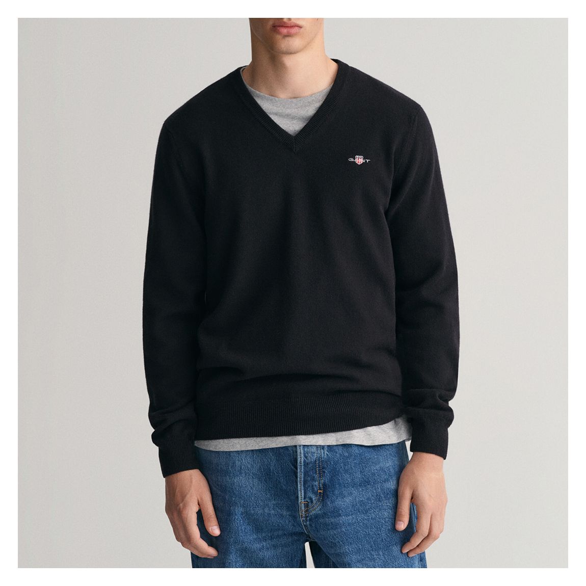 Black Superfine V-Neck Wool Jumper main product photo