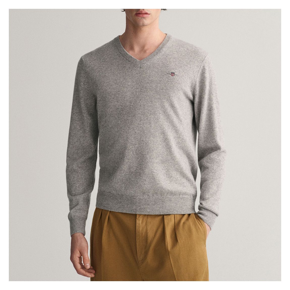 Grey Superfine V-Neck Wool Jumper main product photo