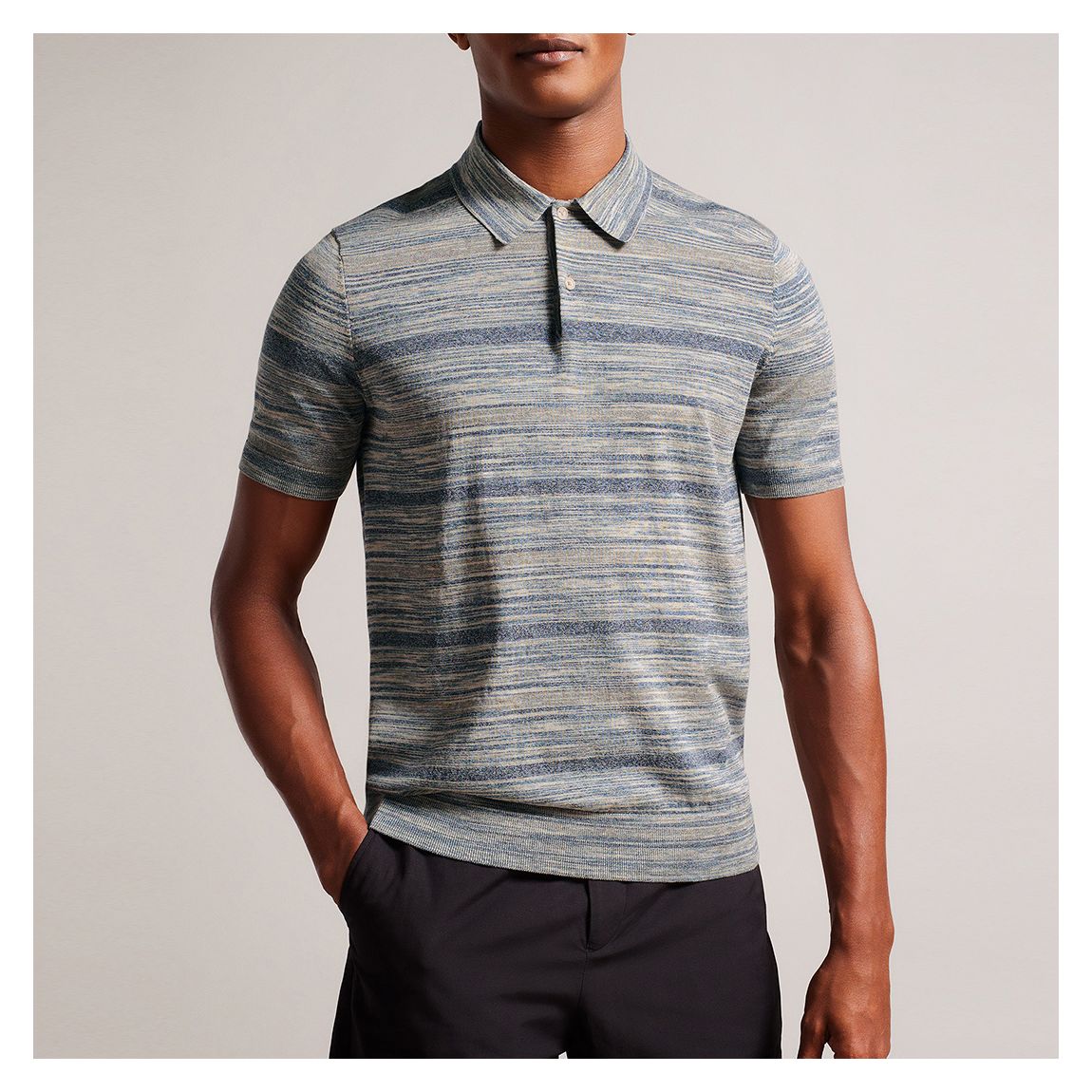 Grey Striped Mauda Knitted Polo Shirt main product photo
