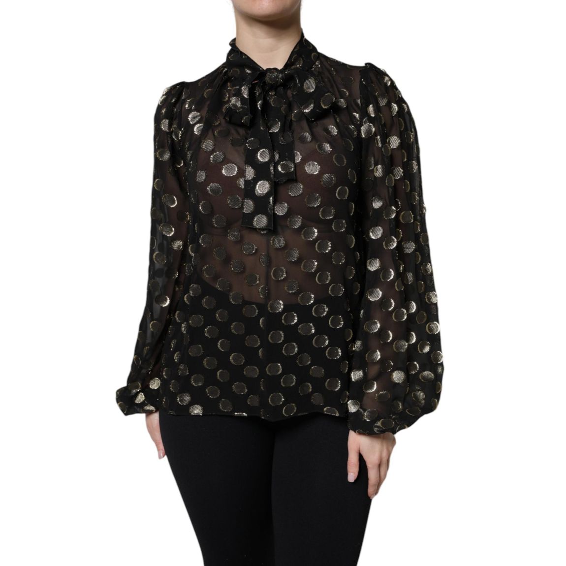 Silk Blouse with Polka Dots Wo - Gold Black T-Shirts main product photo