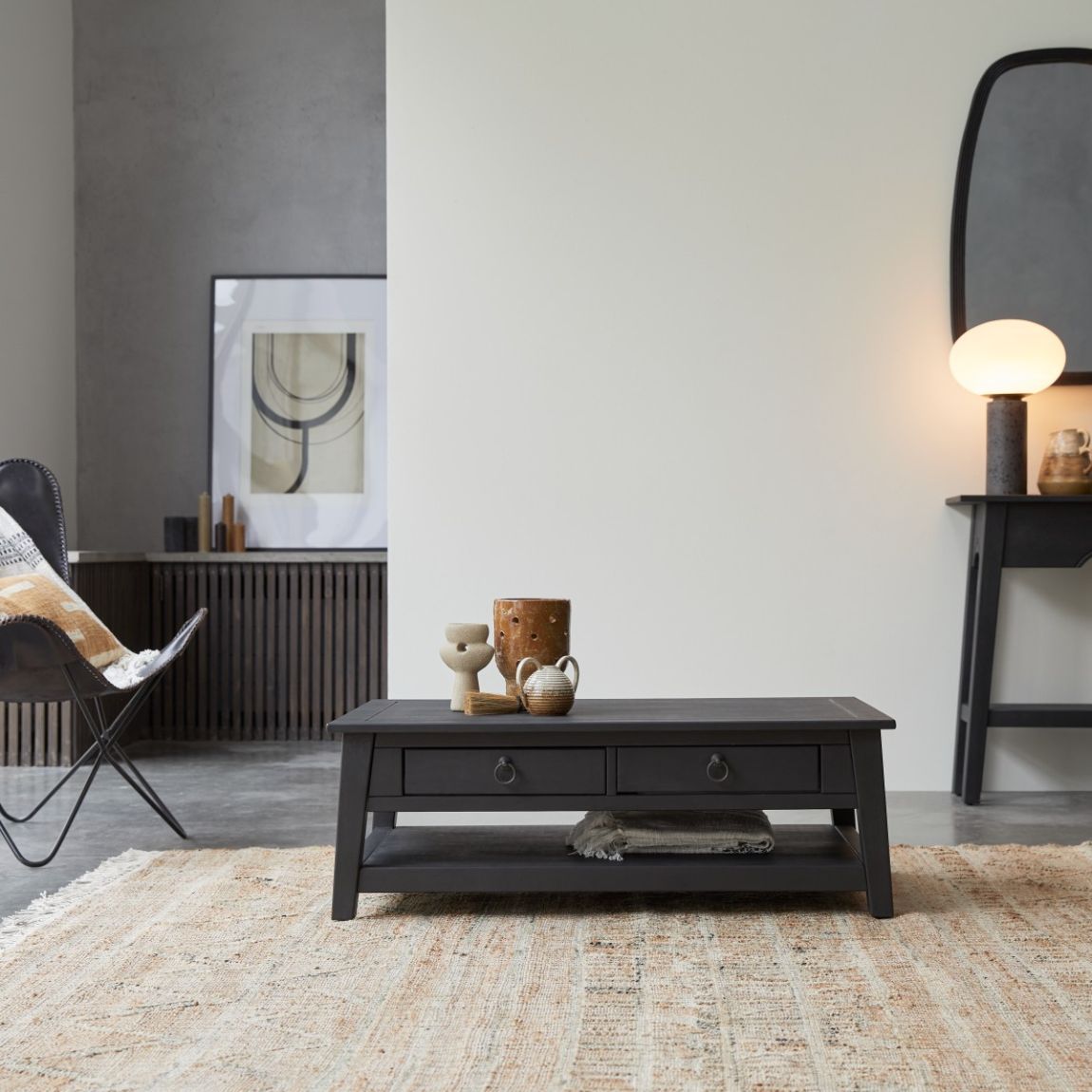 Thaki Black - Thaki black solid pine coffee table 100x60 main product photo
