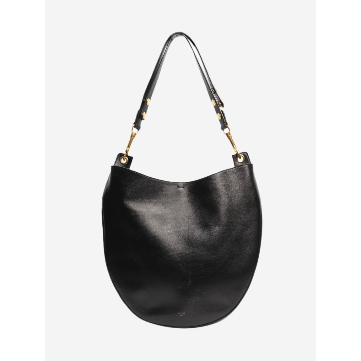 Black leather rounded shoulder bag main product photo