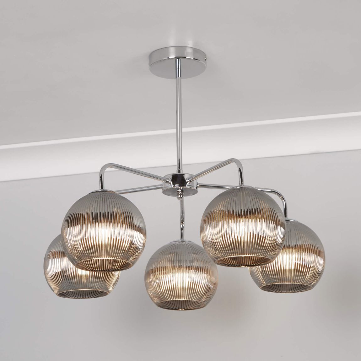 Hamblin 5 Light Chrome and Somked Glass Semi-Flush Ceiling Light main product photo