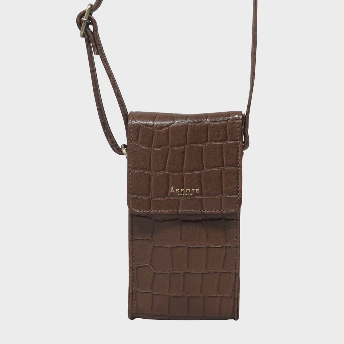 'TRACY' Croc Textured Real Leather Crossbody Phone Bag main product photo