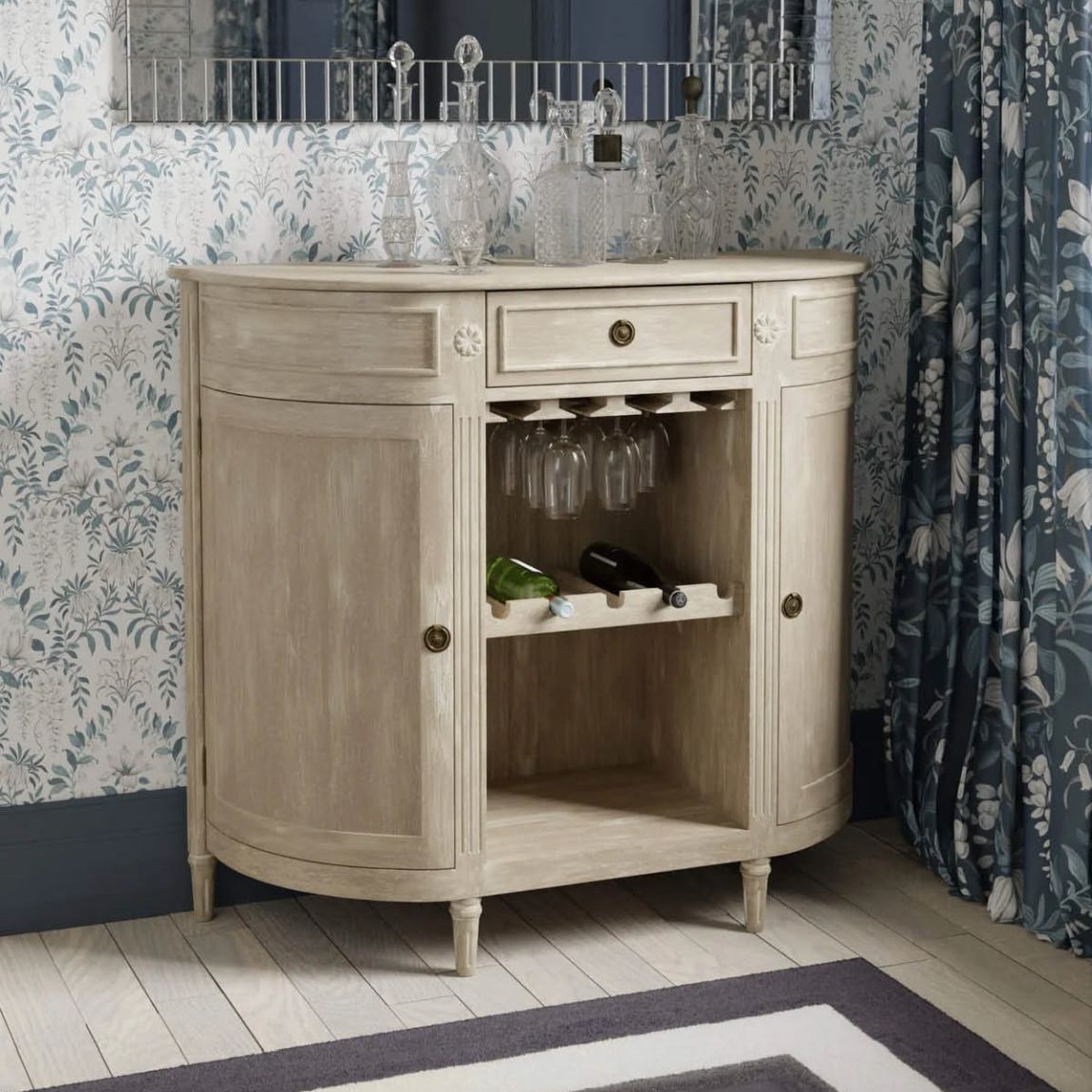 Alouette Washed Dove Grey 2 Door 1 Drawer Drinks Cabinet main product photo