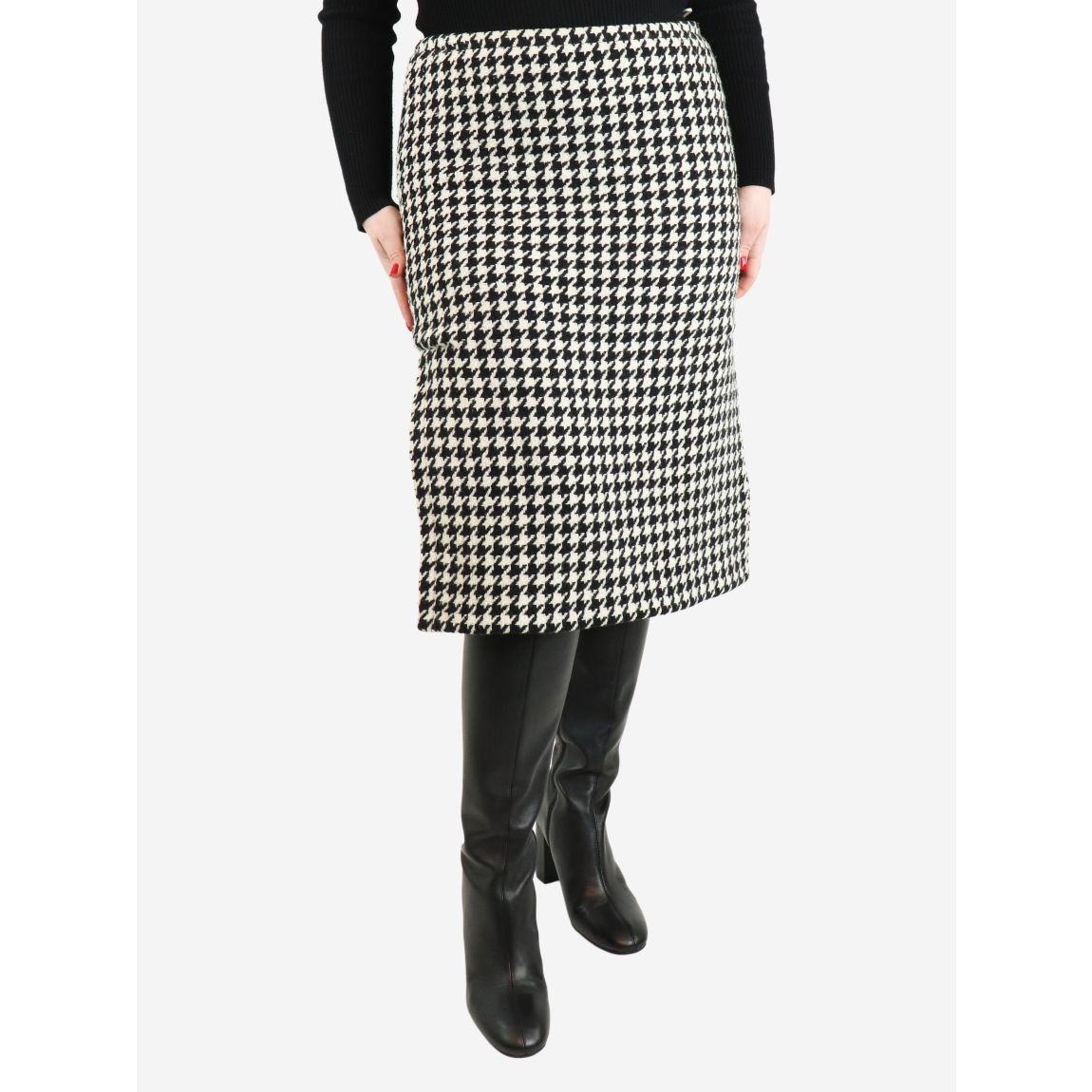 Black and white houndstooth midi skirt main product photo