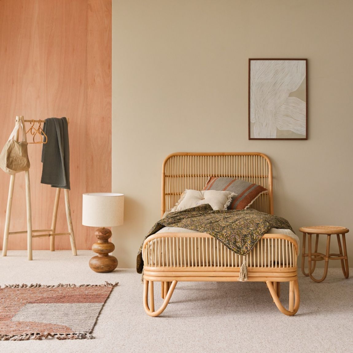 Simone - Natural rattan bed, includes 90x200 cm base main product photo