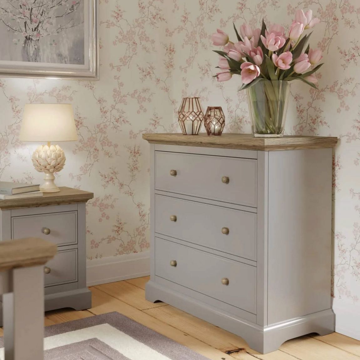 Oakham 3 Drawer Chest Pale French Grey main product photo