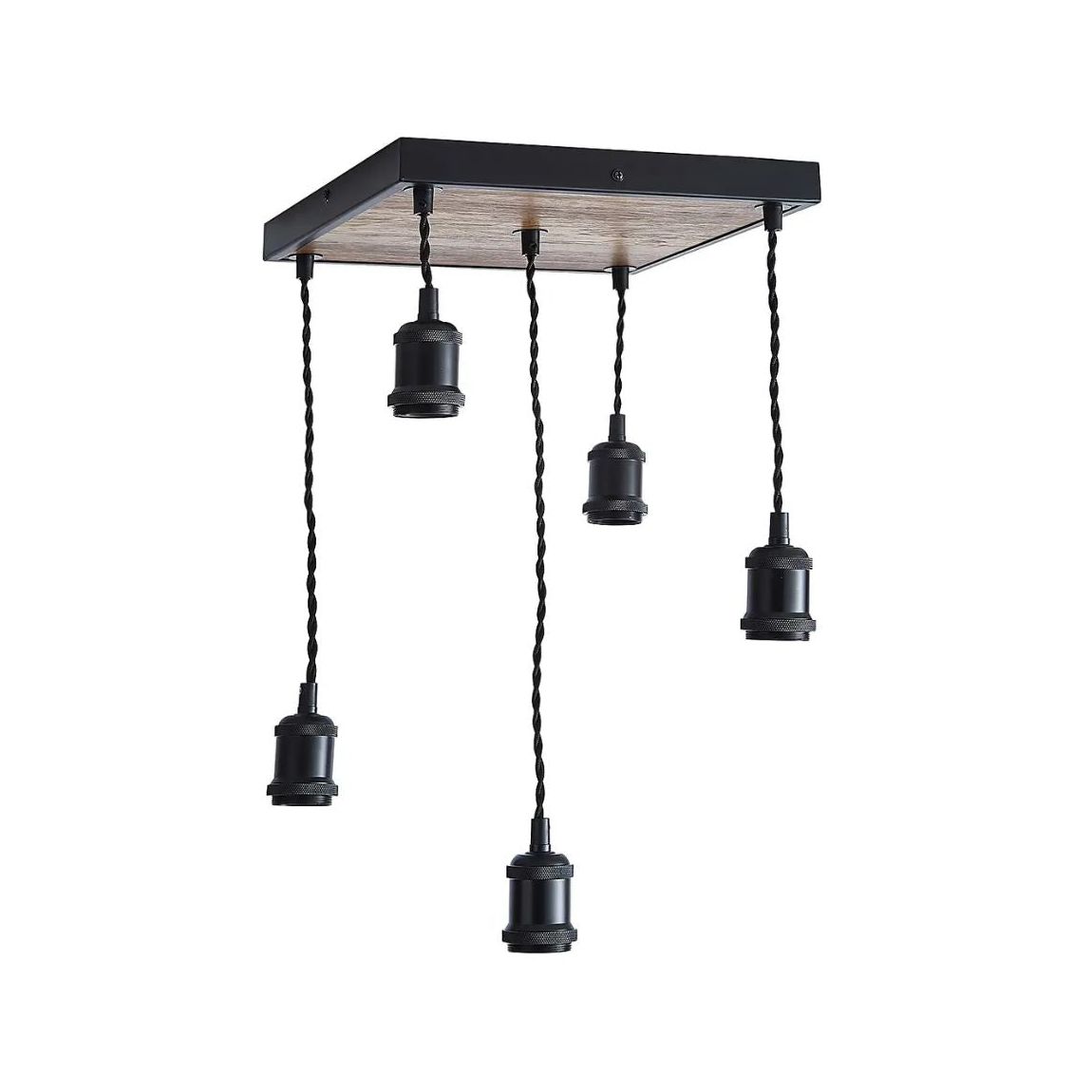 Melrose 5 Light Black & Wood Pendant Ceiling Light main product photo
